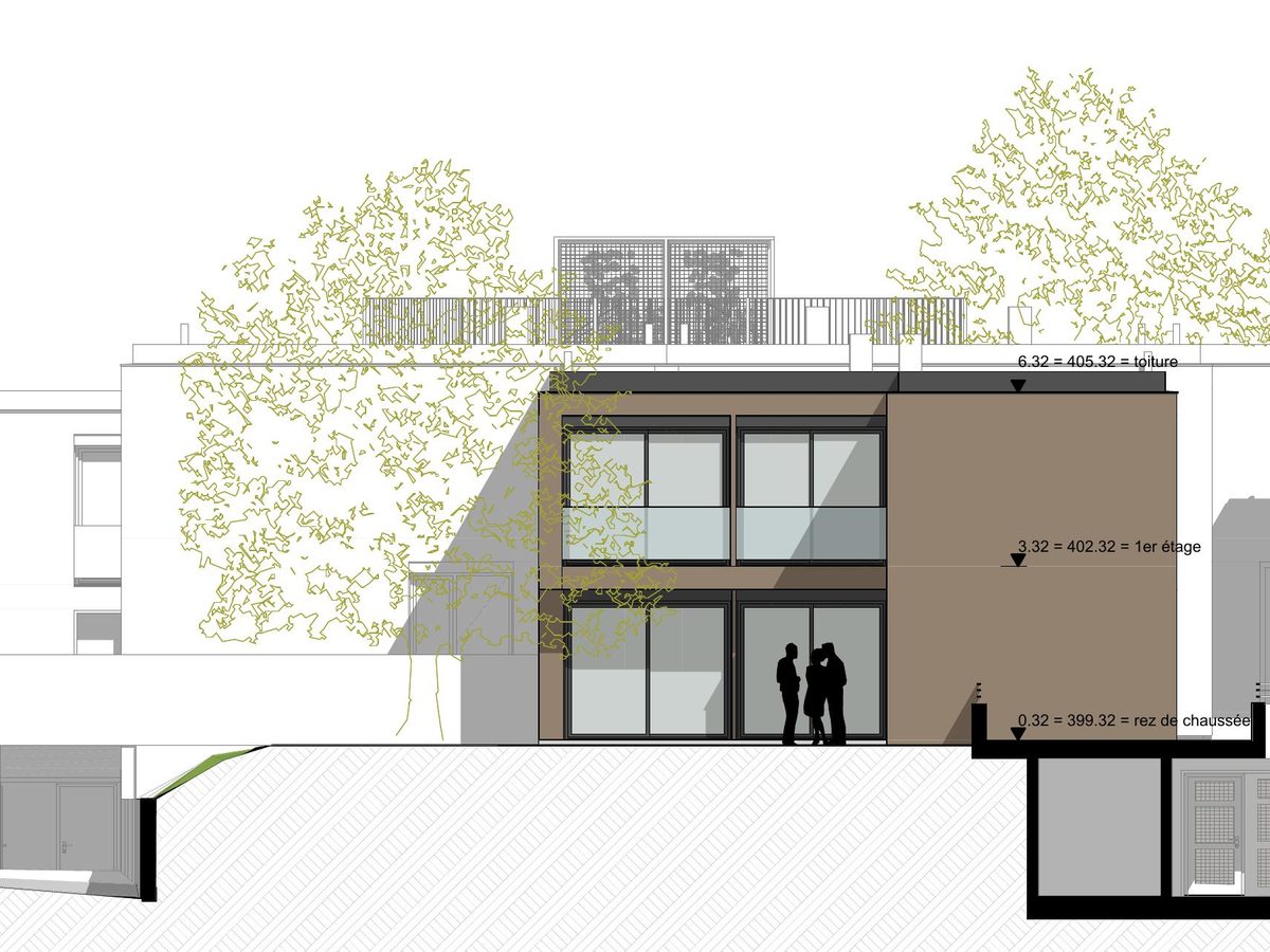 Façade est de la maison 12 : élévation d'exécution de la promotion de villas contiguës à Lancy